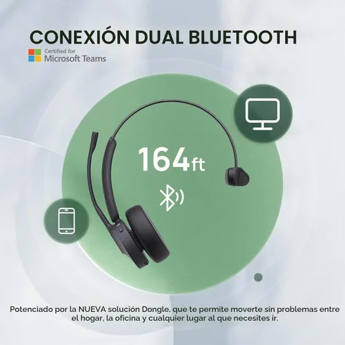 Vista 2 de Yealink BH70 Mono Bluetooth Teams Headset with AI Mic for Work from Home PC Negro (Equipos)