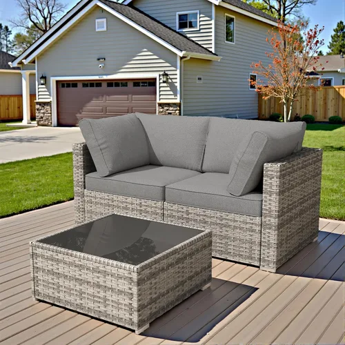 Vista 18 de HOOOWOOO Patio Sectional Furniture Set,2 Piece Couch Set with 2 Matching Armless Chairs(Beige)
