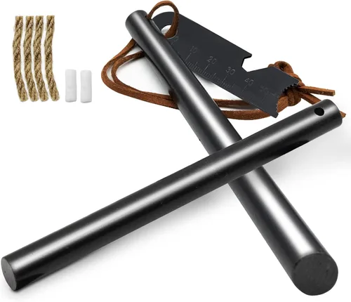 Vista 7 de BCHARYA Fire Starter Survival Tool, Ferro Rod Kit with Leather Neck Lanyard and Multi-Tool Striker, Flint and Steel Survival Igniter with Tinder
