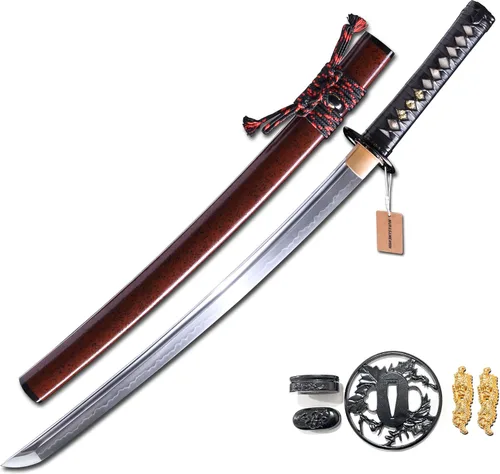 Vista 10 de MURASAME - Espada Wakizashi T10 de acero templado con arcilla, hamon real, hecha a mano, lista para la batalla