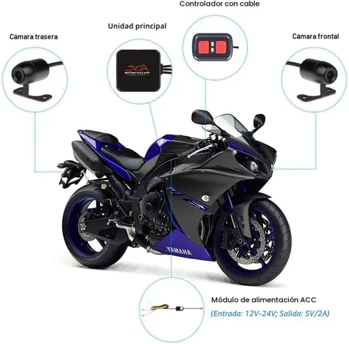 Vista 9 de VSYSTO Cámara WiFi para salpicadero de motocicleta, 2 canales, lente gran angular de 130°, visión nocturna frontal y trasera HD 1080P, sistema DVR