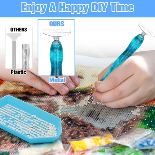 Vista 5 de ZYNERY Kit de 18 bolígrafos de pintura de diamante, puntas de metal y bolígrafos de resina, accesorios de herramientas de pintura de diamante