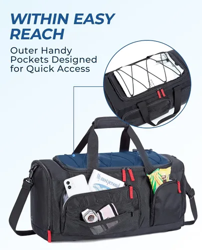 Vista 8 de BAGSMART Sports - Bolsa de viaje para gimnasio, bolsa de lona impermeable para hombres y mujeres, bolsa de entrenamiento de fin de semana, Negro