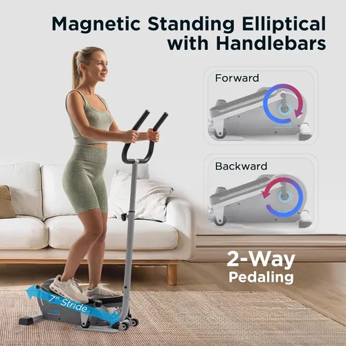 Vista 2 de JLL Elliptical Exercise Machine, Mini Elliptical Cross Trainer 2-in-1 Sit/Stand, 8-Level Magnetic Resistance, Compact Home & Office, LCD Monitor