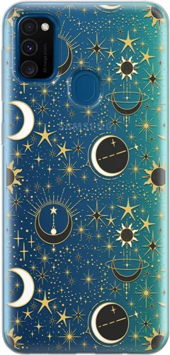 Vista 5 de Funda para teléfono compatible con Samsung Galaxy A73 A72 5G A71 A54 A52 A42 A34 A32 A14 A11 parachoques Celestial Magic TPU Crescent Moon Protector