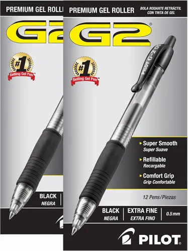 Vista 15 de PILOT G2 31002 - Bolígrafos de tinta de gel negra de punta extrafina, caja de docena De tinta negra
