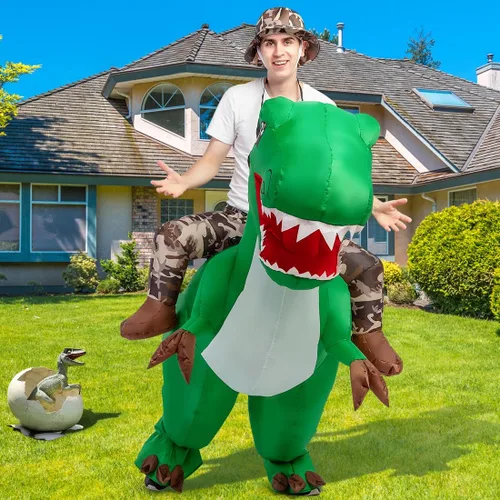Vista 2 de GOOSH Disfraz de dinosaurio para adulto, disfraz inflable de dinosaurio de Halloween para mujeres y hombres, divertido disfraz de Halloween, fiesta