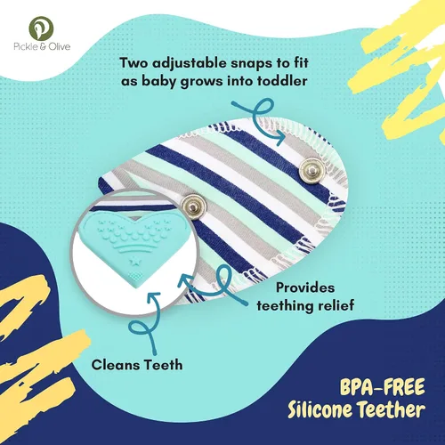 Vista 6 de Pickle & Olive Baberos de dentición bandana para bebé con mordedor de silicona adjunto, juego de 4 - ciervo azul