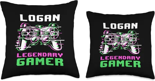 Vista 3 de Personalized Gaming Gift Idea And Gamer Quotes Logan-Legendary Gamer-Almohada personalizada, 16 x 16 pulgadas, multicolor