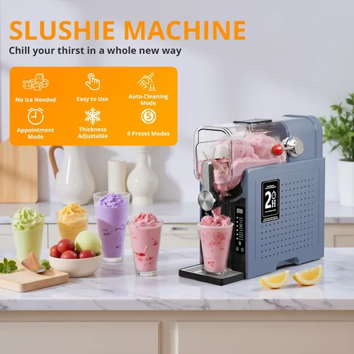 Vista 2 de Máquina para granizar, máquina de hielo en arena, máquina de bebidas congeladas con 6 modos preestablecidos, no necesita hielo, máquina de granizado