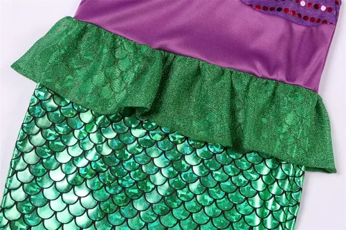 Vista 5 de IBQ Disfraz de sirena Ariel para niñas pequeñas, disfraz de princesa con accesorios