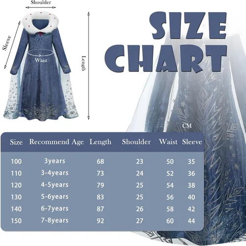 Vista 7 de Snow Princess Costume for Girls Winter Costume for Toddlers Dress Up Halloween Birthday Cosplay Cape with Accessories