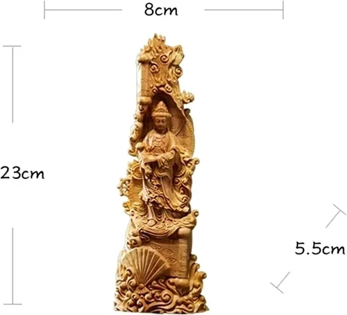 Vista 2 de Decoración de Feng Shui Quan Yin, estatua de boj tallada a mano, estatua de Kuan Yin, decoración de oficina en casa, estatua de la diosa