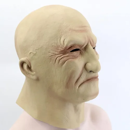 Vista 3 de Máscara realista de anciano antiarrugas, máscara humana para Halloween, piel espeluznante, disfraz de fiesta, máscara de látex de cabeza completa