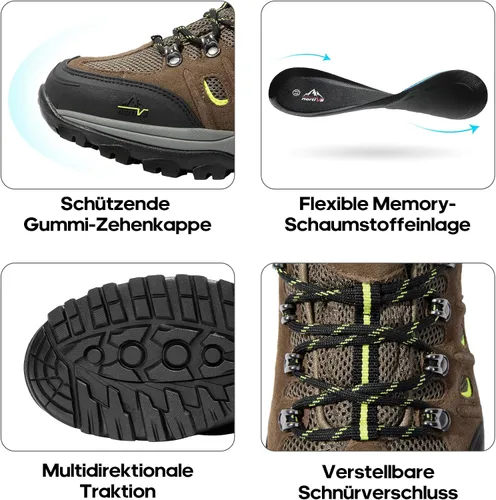 Vista 4 de NORTIV 8 Zapatos de senderismo impermeables para hombre, zapatos de senderismo de cuero para exteriores, senderismo, camping, caminata