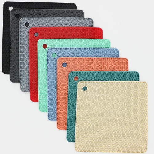 Vista 6 de Juego de 2 salvamanteles de silicona de 9 x 12 pulgadas, multiuso, antideslizantes, flexibles, duraderos, resistentes al calor, color rojo, verde