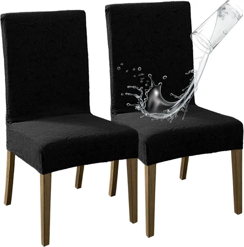 Vista 35 de MOSAYT Juego de 2 fundas para sillas de comedor 100% impermeables, súper ajuste elástico jacquard Parson, fundas extraíbles y lavables para sillas