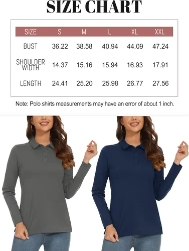 Vista 7 de TACVASEN Polo de golf para mujer, manga larga, protección solar UPF 50+, cuello de 3 botones, camiseta de secado rápido