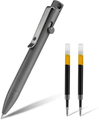 Vista 12 de KeyUnity KP01BK Bolt Action EDC Pen con clip, bolígrafo de bolsillo de titanio para transporte diario (negro)