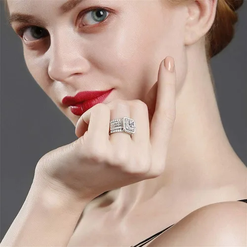 Vista 5 de Jeulia Juego de 3 anillos potenciadores para mujer, plata de ley 925, anillos de compromiso con diamantes de corte princesa, anillos de compromiso