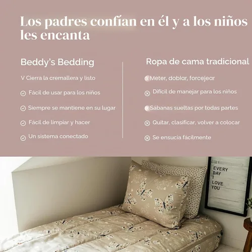 Vista 6 de Beddy's Juego de ropa de cama todo en uno con cremallera para niños, diseño Beige