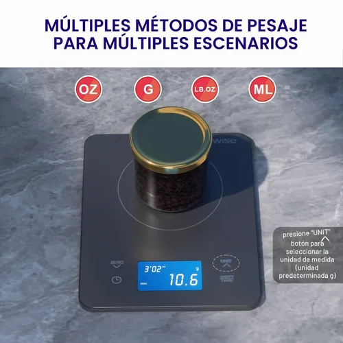 Vista 4 de MEGAWISE Báscula de café con temporizador, 0.004 oz, 4.4 lbs, vertido