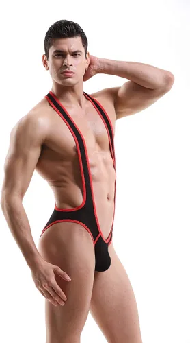 Vista 4 de Leotardo de malla para hombre MWrestling Singlet Body Negro