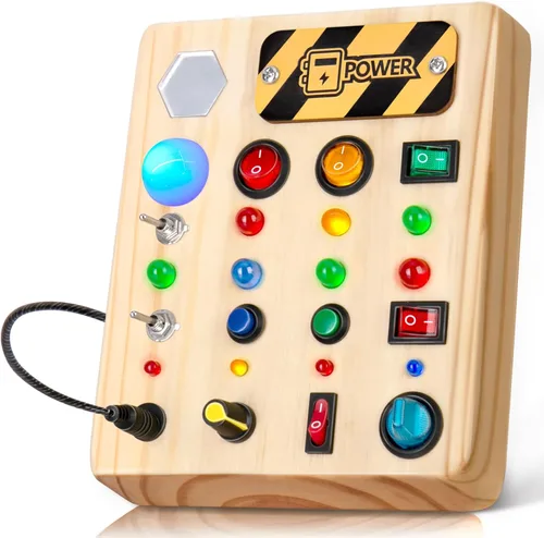 Vista 9 de TINTECUSA Tablero Ocupado con Luz LED, Juguetes Sensoriales de Madera para Niños Pequeños, Juguete Musical Montessori para Avión, Actividades
