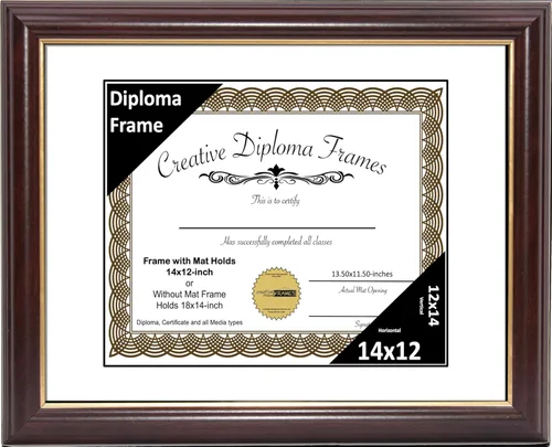Vista 11 de Creative Picture Frames Marco para Diploma de Caoba con Borde Dorado de 12x16 pulgadas con Vidrio y Paspartú Negro y Colgadores de Pared Instalados