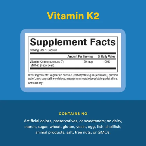Vista 4 de Natural Factors, Vitamina K2 120 mcg, apoya la salud ósea y vascular, 60 cápsulas