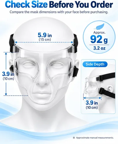 Vista 3 de Nose Guard for Broken Nose, Face Shield Mask for Soccer and Basketball Polycarbonate, Adjustable Straps, 2 Cushion Pad Sets, Lightweight Face