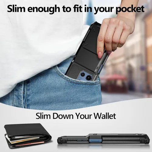 Vista 6 de Vofolen Funda tipo cartera para Moto G Play 2025 con tarjetero de doble capa, resistente, a prueba de golpes, protección contra caídas, tapa oculta