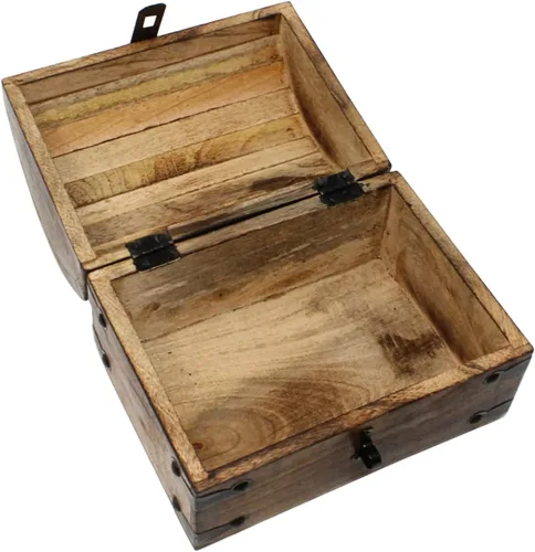 Vista 5 de Nautical Cove Cofre del tesoro para recuerdo y joyero de madera, caja del tesoro grande (8x6x6)