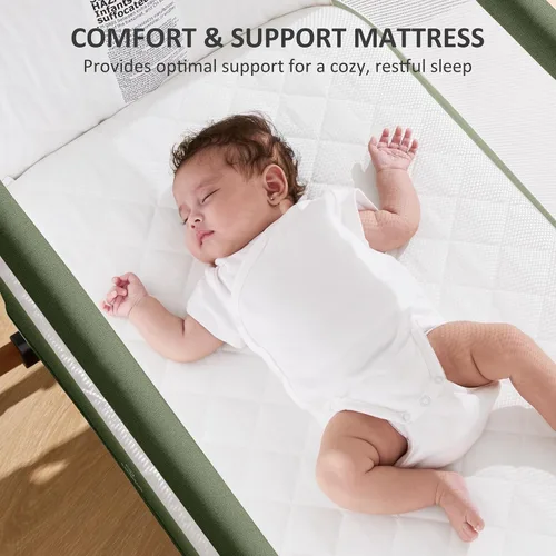 Vista 4 de Cuna de bebé 3 en 1, cuna con balanceo, cuna para el costado de la cama, 6 alturas ajustables, cuna para el costado de la cama, cuna para el costado
