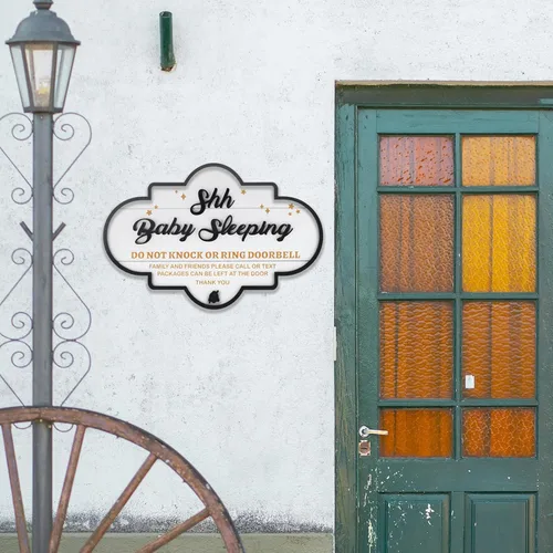 Vista 8 de Letrero de timbre con texto en inglés «Please Do Not Knock or Ring» («Please Do Not Knock or Ring») para puerta delantera, letrero de madera
