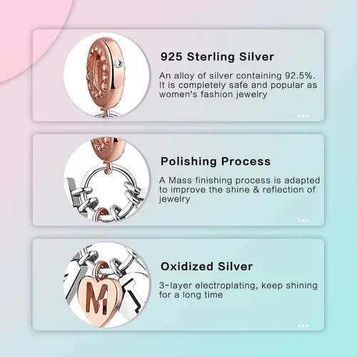Vista 5 de Abalorio de plata de ley 925 para madre, hija, abuela, para familia, amor, madre, hija, abuela, para pulseras, collares, dijes, abalorios, joyería