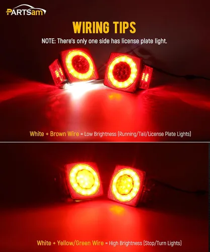 Vista 3 de Partsam Kit de luces traseras sumergibles para remolque, impermeables, de 12 V, luces LED cuadradas para remolque, halo brilla con arnés