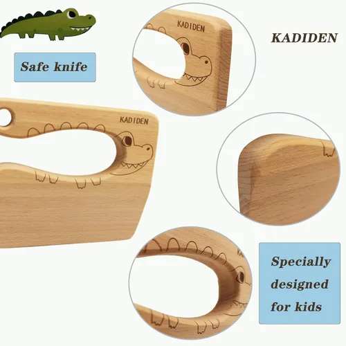 Vista 3 de Cuchillo de madera para niños, cuchillos seguros para niños, juguete de cocina, picador, cortador de verduras y frutas (para 2-8 años)