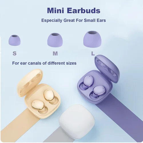 Vista 2 de Xmenha Auriculares inalámbricos pequeños para canales auditivos pequeños, auriculares azules más pequeños, auriculares Bluetooth micro pequeños
