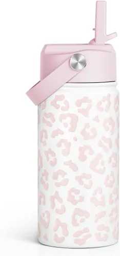 Vista 10 de SANDJEST Botella de agua para niños con tapa con pajilla, botellas de agua de acero inoxidable con aislamiento del alfabeto de 12 onzas para niños