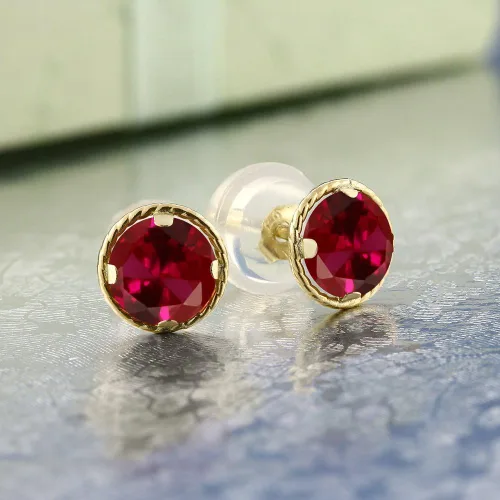 Vista 28 de Gem Stone King Aretes redondos de oro amarillo de 14 quilates con piedra natal Redondos de 0.157 in Aretes de oro para mujeres y hombres