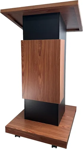 Vista 14 de Podio de Madera Personalizable, Atril de Madera, Tablero de Partículas de 15MM, Diseño Elegante con Almacenamiento, Ruedas con Candado, Espacio