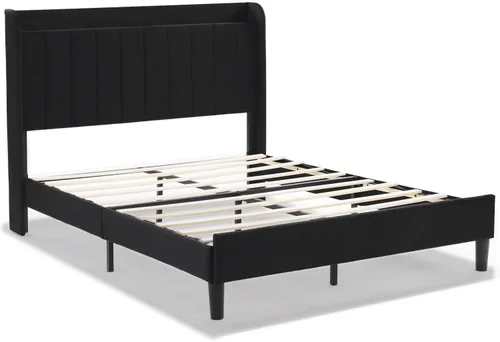 Vista 23 de VINGLI Base de cama individual para niños, cama de plataforma tapizada Boucle con cabecera ajustable, soporte de listones de madera resistente, cama