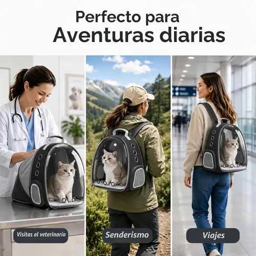 Vista 8 de Mochila extensible para gatos con ventana de burbujas y malla, color negro