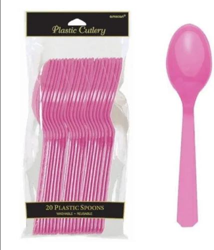 Vista 10 de Vibrantes cucharas de plástico color rojo manzana (paquete de 20) – ecológicas, duraderas y llamativas, perfectas para fiestas y eventos