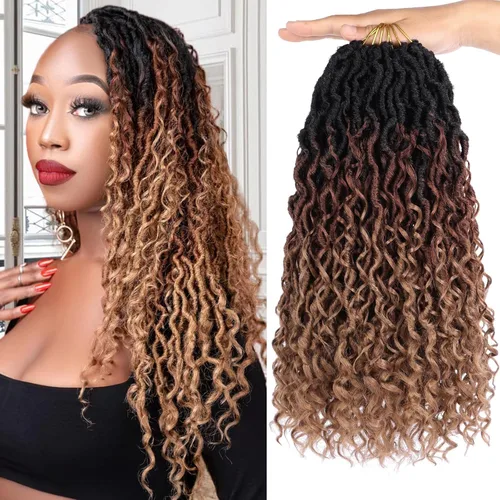 Vista 8 de Goddess Locs - 8 paquetes de cabello de ganchillo Goddess Locs de 10 pulgadas, pelo corto de imitación de ganchillo con rizos pre-enrollados