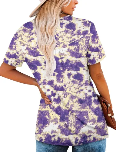 Vista 4 de Roselinlin Camisas de manga corta, para mujer, blusas florales de verano, ajuste holgado, para leggings
