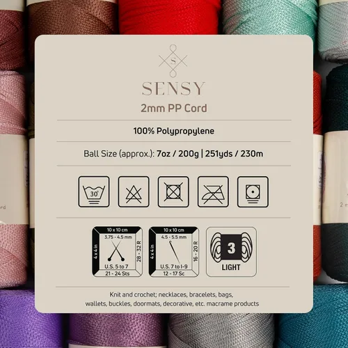 Vista 4 de Sensy Premium 2mm 229.5 metros de cuerda de poliéster 100% cordón de polipropileno Cordón de macramé 2mm Cordón para bolso de crochet Hilo