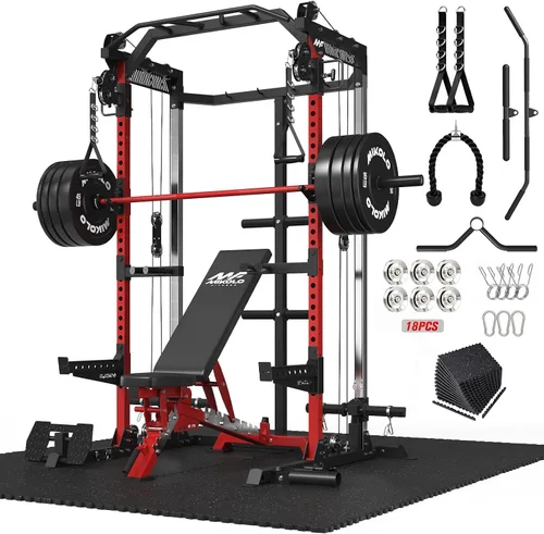 Vista 18 de Mikolo HR06 - Jaula de potencia con poleas de aluminio, estante de alimentación de 2000 libras con sistema de polea dual independiente, máquina