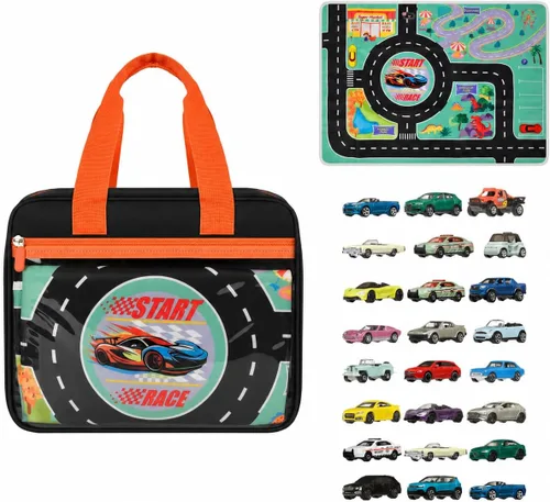 Vista 2 de SAIKA Toy Car Case for Hot Wheels Storage, Holds 96 Cars with Playmat Black
